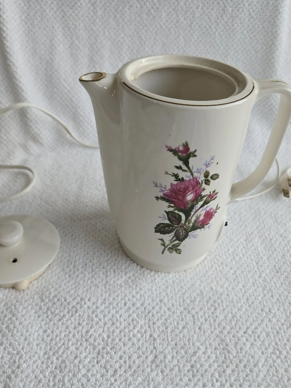 Vintage cream Floral Electric Teapot with Pink Rose Design